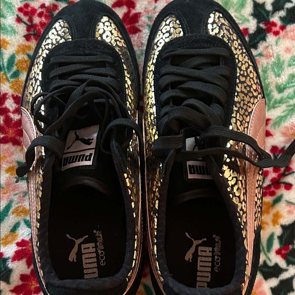 Puma Women's Black and Gold Leopard Sneakers - Picture 8 of 11